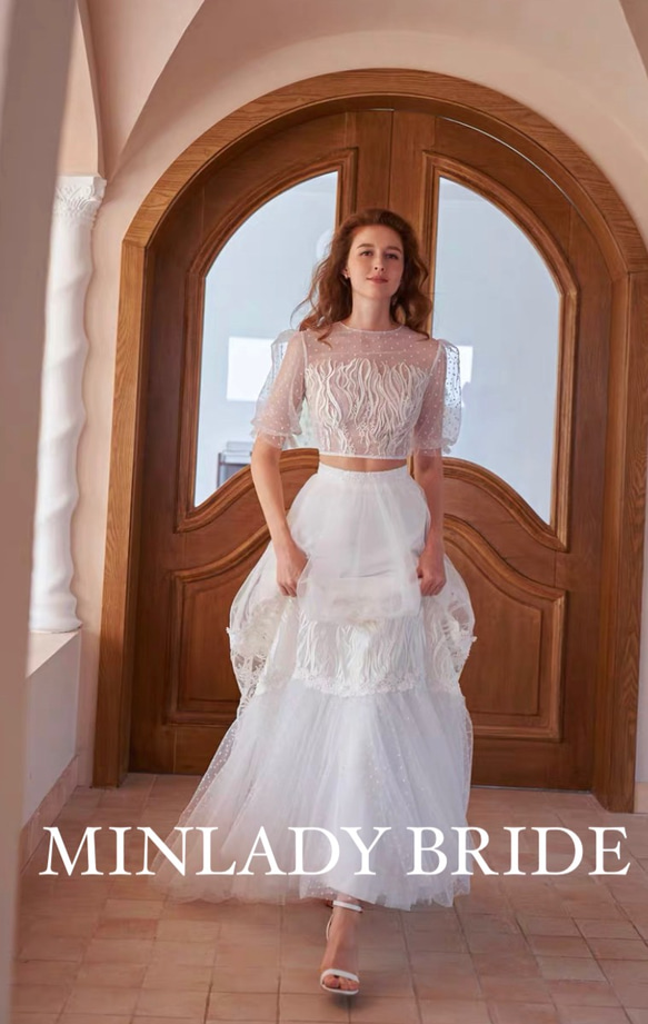 ma525 ドットチュール　セパレート　ウェディングドレス 