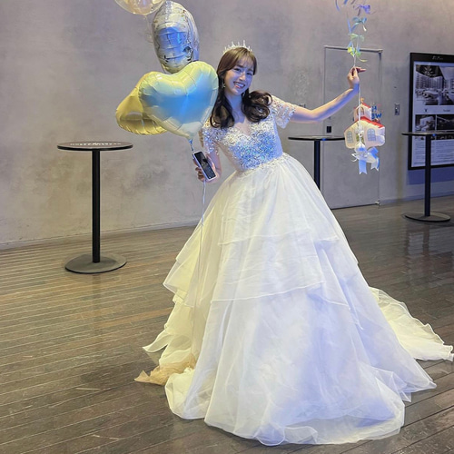 韓国ウェディングドレス チュールドレス ブルー定価35万円