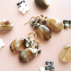 Brown stripe agate & Shell flower 2枚目の画像