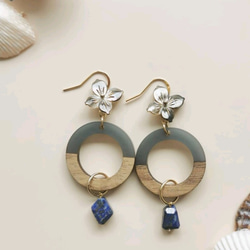 lapis lazuli ＆ Wood ring ＆shell flower 1枚目の画像