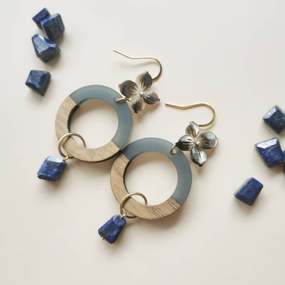 lapis lazuli ＆ Wood ring ＆shell flower 6枚目の画像
