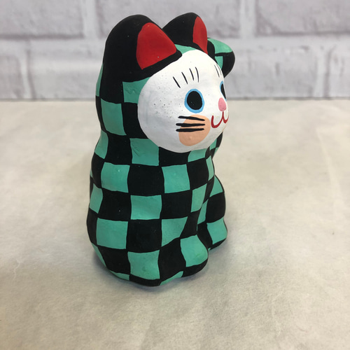 和柄「市松紋様招き猫」 鬼滅の刃 竈門炭治郎柄 立体・オブジェ 玩古庵