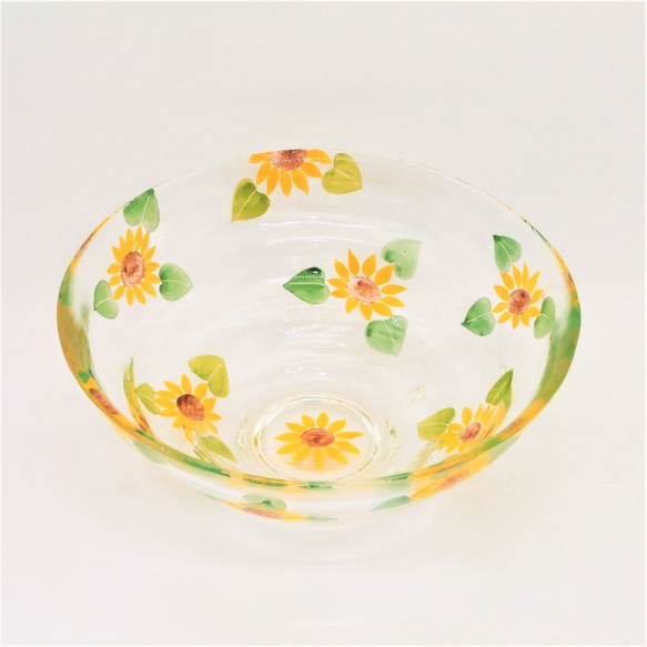 ガラス茶碗「ひまわり」京絵付けガラス ヒマワリ 向日葵 京都 京焼