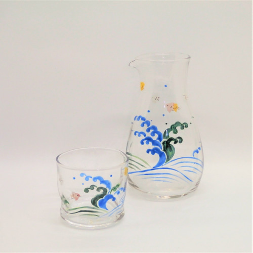 ミニグラス「縁起物・波千鳥」京絵付けガラス 京都 京焼 清水焼
