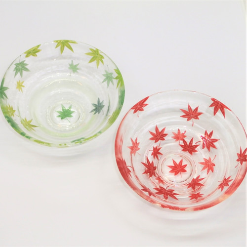 茶碗「青楓」京絵付けガラス 京都 京焼 清水焼 青もみじ 青かえで 茶碗