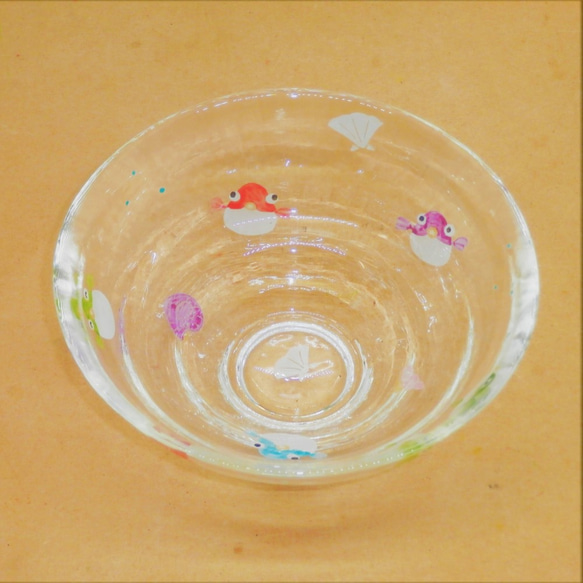 茶碗「幸運符/PUKUPUKU」 京都彩繪玻璃 京都 京都燒 清水燒 抹茶河豚魚 第2張的照片
