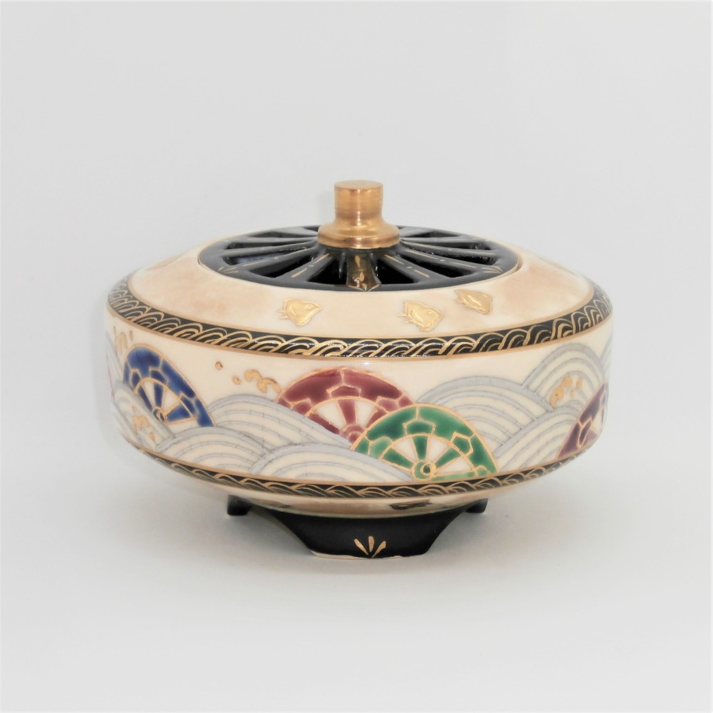 く日はお得♪ 平安与山造　与山窯　藤裏葉の京焼香炉金彩の装飾 工芸品