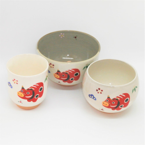 湯吞み「干支 丑 赤べこ」京焼・清水焼 京都 伝統工芸品 清水焼 うし