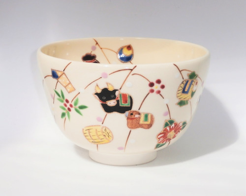 茶盌「干支 丑・餅花」京焼・清水焼 京都 伝統工芸品 清水焼 抹茶盌