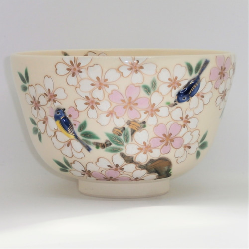 花と鳥の絵柄の茶碗 中国工芸茶碗 鳥と花の絵柄 いつまでも仲睦まじく】【美濃焼】「＆藍