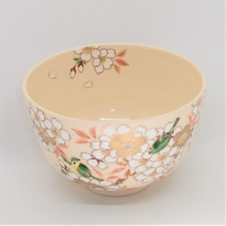 「PUKKURI」茶碗「櫻花與白眼」京都燒/清水燒京都傳統工藝品清水燒櫻花鳥目白抹茶碗 第3張的照片