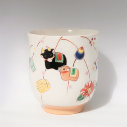美月様　オーダー品　京焼・清水焼　湯吞み「干支　寅・餅花」「干支　午・餅花」2個セット　京都の伝統工芸品 1枚目の画像