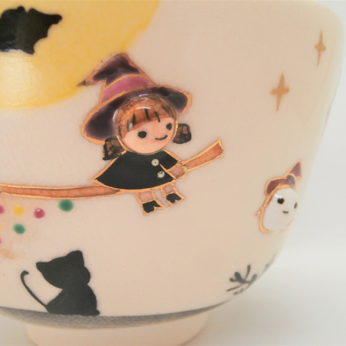 送料込【逢絢亭・新品】茶道具 茶碗 京焼 黒仁清 ハロウィンナイト 加藤永