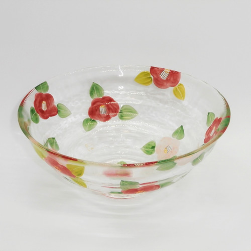 京絵付ガラス 茶碗 「椿（赤）」京都 京焼 清水焼 つばき ツバキ 茶碗