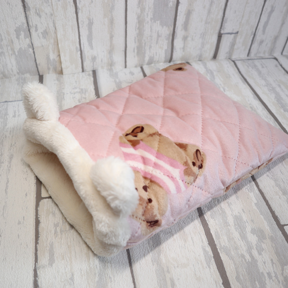 1580→¥1400もふもふ耳付きくまさん柄寝袋（リバーシブル）Lサイズ  