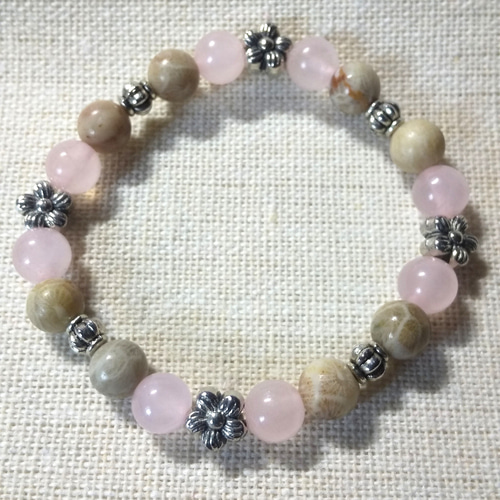 Bunga（花）」 ローズクォーツ＆稀少 化石珊瑚 Kids 天然石
