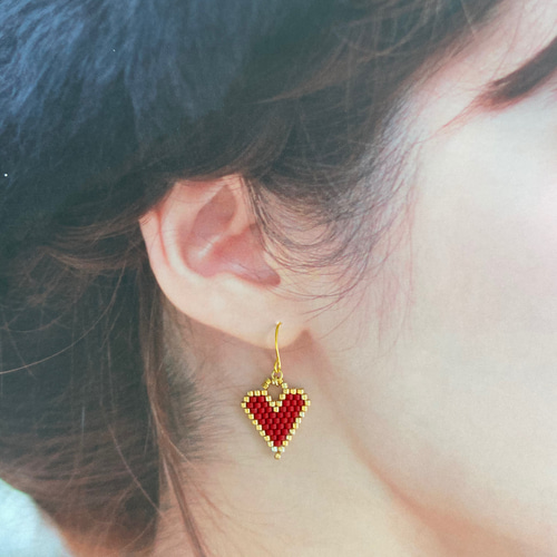 デリカビーズのハートピアス＊全3色 ピアス（フック・チェーン
