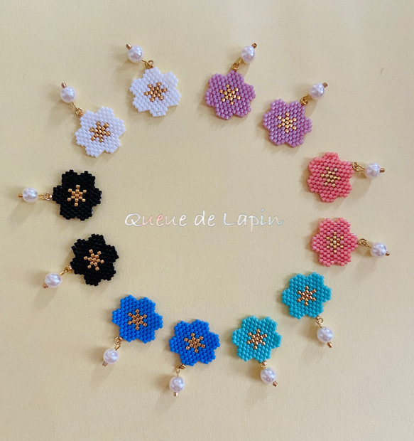 デリカビーズとパールのピアス[全6色] ピアス（フック・チェーン