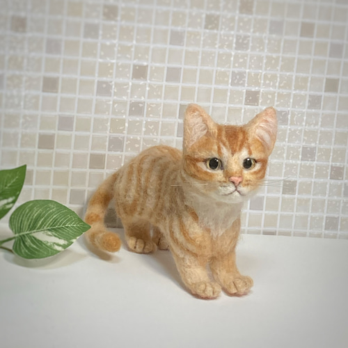 受注商品 Lサイズ 茶トラ 子猫 羊毛フェルト 置物 ハンドメイド