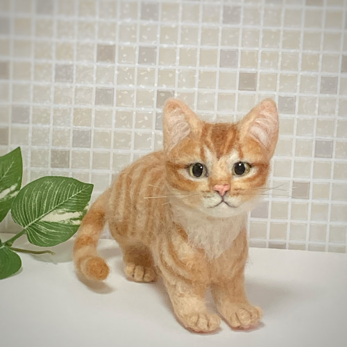 羊毛フェルト茶トラ&サバトラのアートドール 【ハンドメイド】猫
