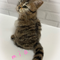 受注商品mia♪ sサイズ  キジトラ　ふわふわ　子猫　猫　羊毛フェルト　ハンドメイド　置物 1枚目の画像