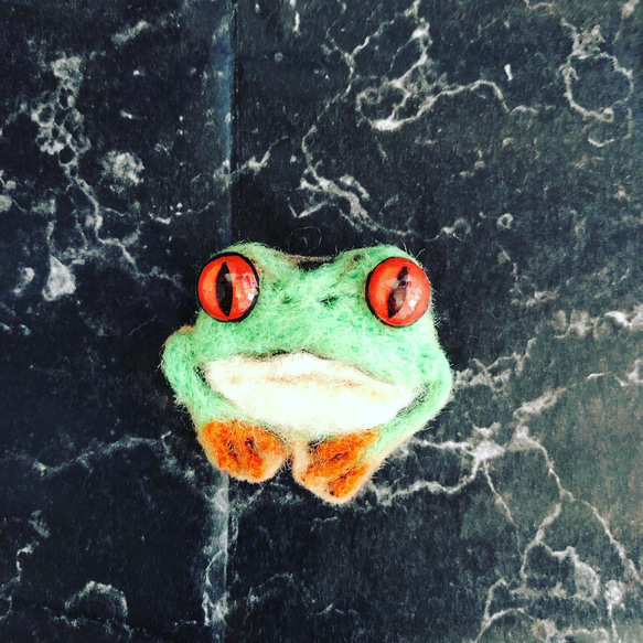 アカメヤドクガエル 蛙 ブローチ 羊毛フェルト ブローチ 展示にサイズ