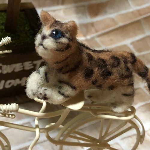 オッドアイ ベンガル 羊毛フェルト 超ミニサイズ 羊毛フェルト 展示に