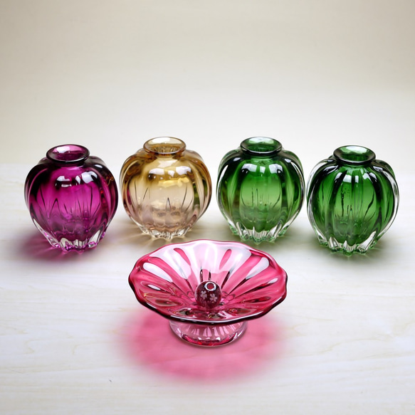 かお様オーダー品】香立蓮1個＆一輪挿しCROWN （濃いマゼンタ1つ 