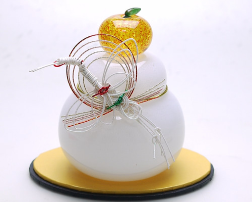 年内お届け限定数・予約販売】吹きガラス鏡餅（鶴）金座付き しめ縄