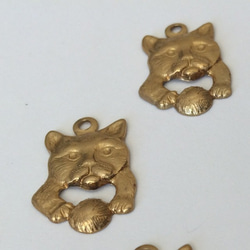 4pcs 真鍮製　猫顔チャーム　玉あそび 2枚目の画像