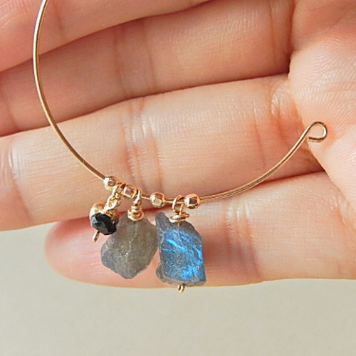 ラブラドライトラフカットフープピアスK14gfd universe ピアス