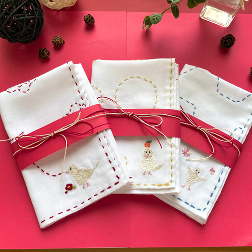 もちmaru　ちょっと和風の刺し子小物5点 小鳥刺繍✨和柄刺し子さらしふきん 水引き 鏡餅 富士山 その他