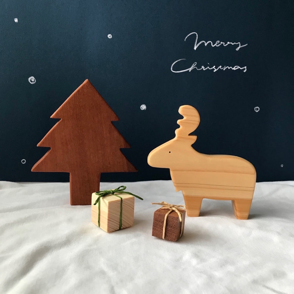 クリスマスシーズン限定】ツリーとトナカイのオブジェ ＊木の