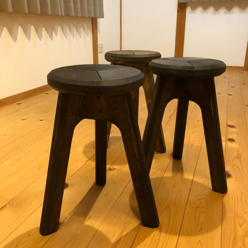 kouさん専用(3脚セット)【木の丸椅子】木製三脚スツール(鉄媒染