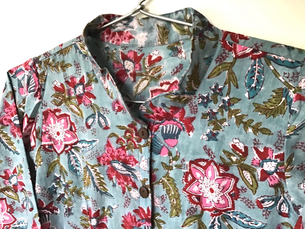 ブロックプリント クルタ襟 マキシ丈ワンピース 2