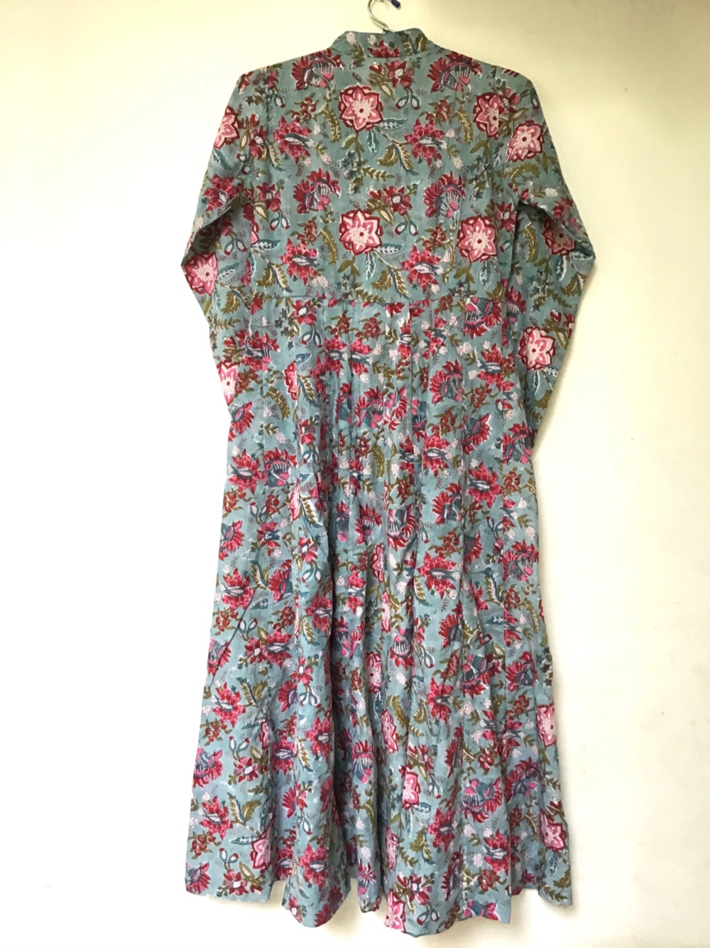 ブロックプリント クルタ襟 マキシ丈ワンピース 2