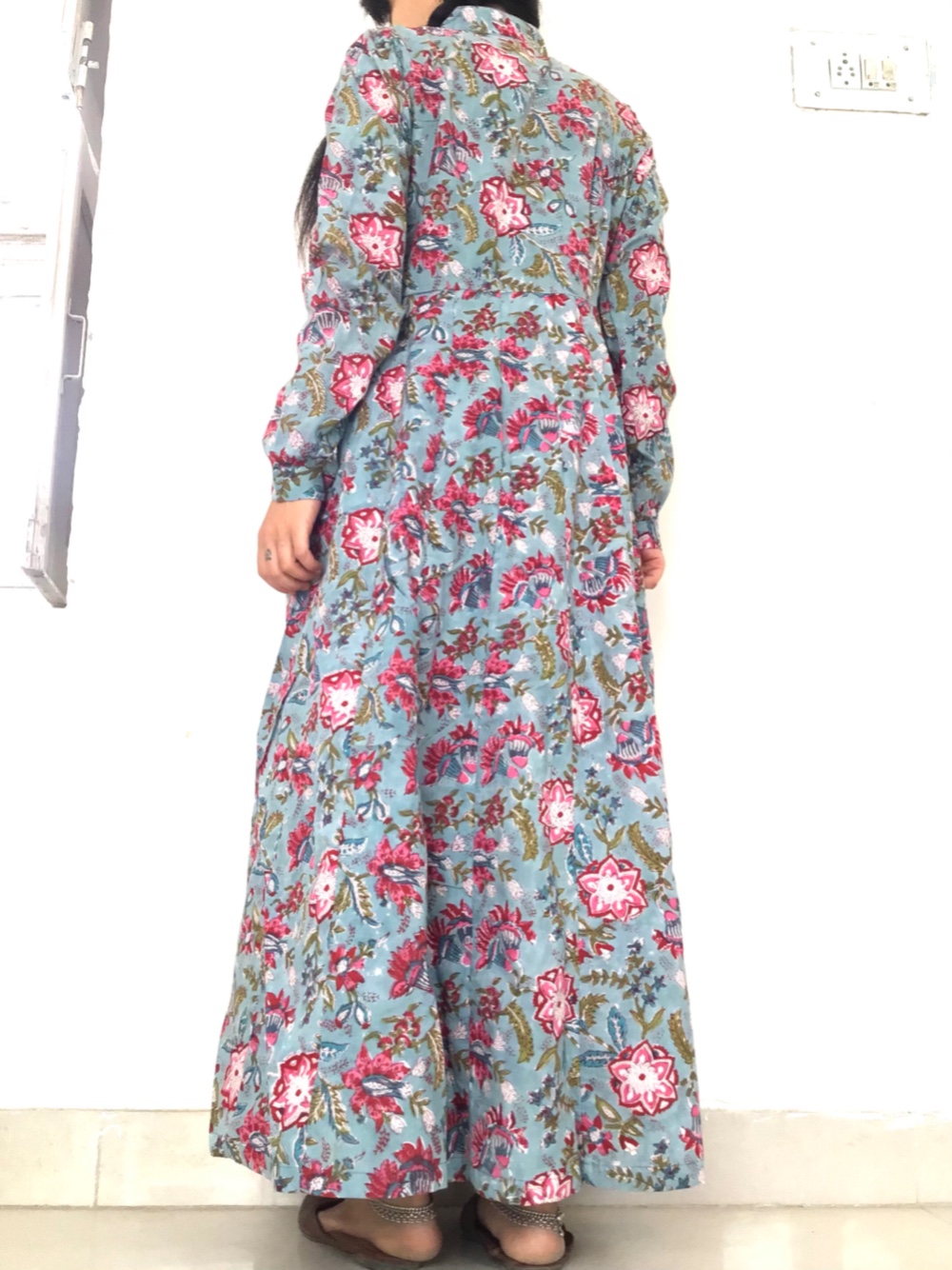 ブロックプリント クルタ襟 マキシ丈ワンピース 2