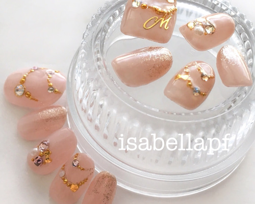 ♡サックスブルーのイニシャルネイル♡ ネイルチップ　ハンドメイド ♡サックスブルーのイニシャルネイル♡ ネイルチップ