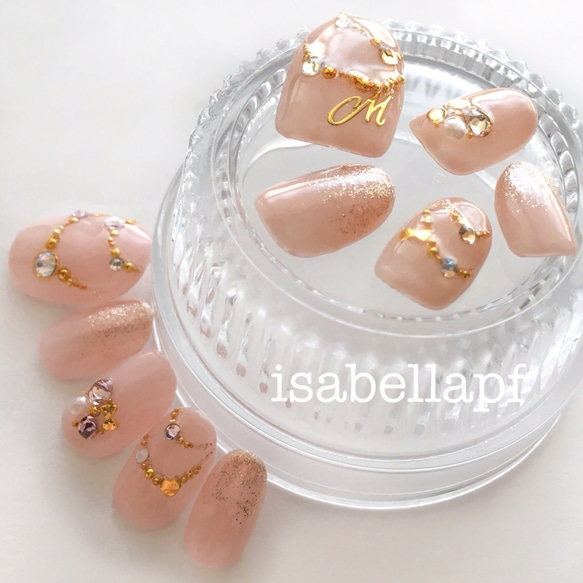 2color＊ヌードカラーのイニシャルネックレスネイル ネイルチップ