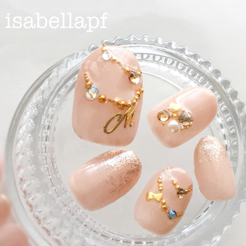 2color＊ヌードカラーのイニシャルネックレスネイル ネイルチップ