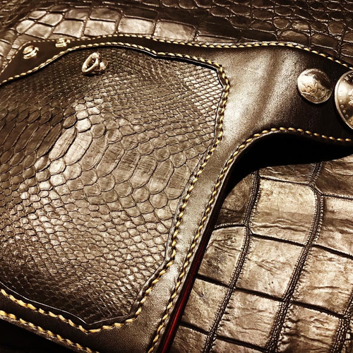 Gravy Leather ブラック パイソン×栃木レザー ライダース ロング