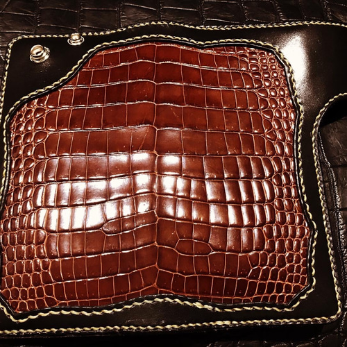 ガ*ル様 Gravy Leather 本革 コードバン ライダース ウォレット Gravy Leather スモール クロコダイル×栃木レザー スペシャル