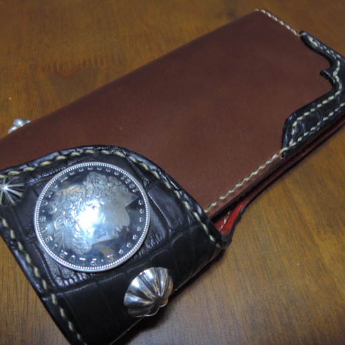 Gravy Leather クロコダイル×栃木レザー バイカー ロング ウォレット