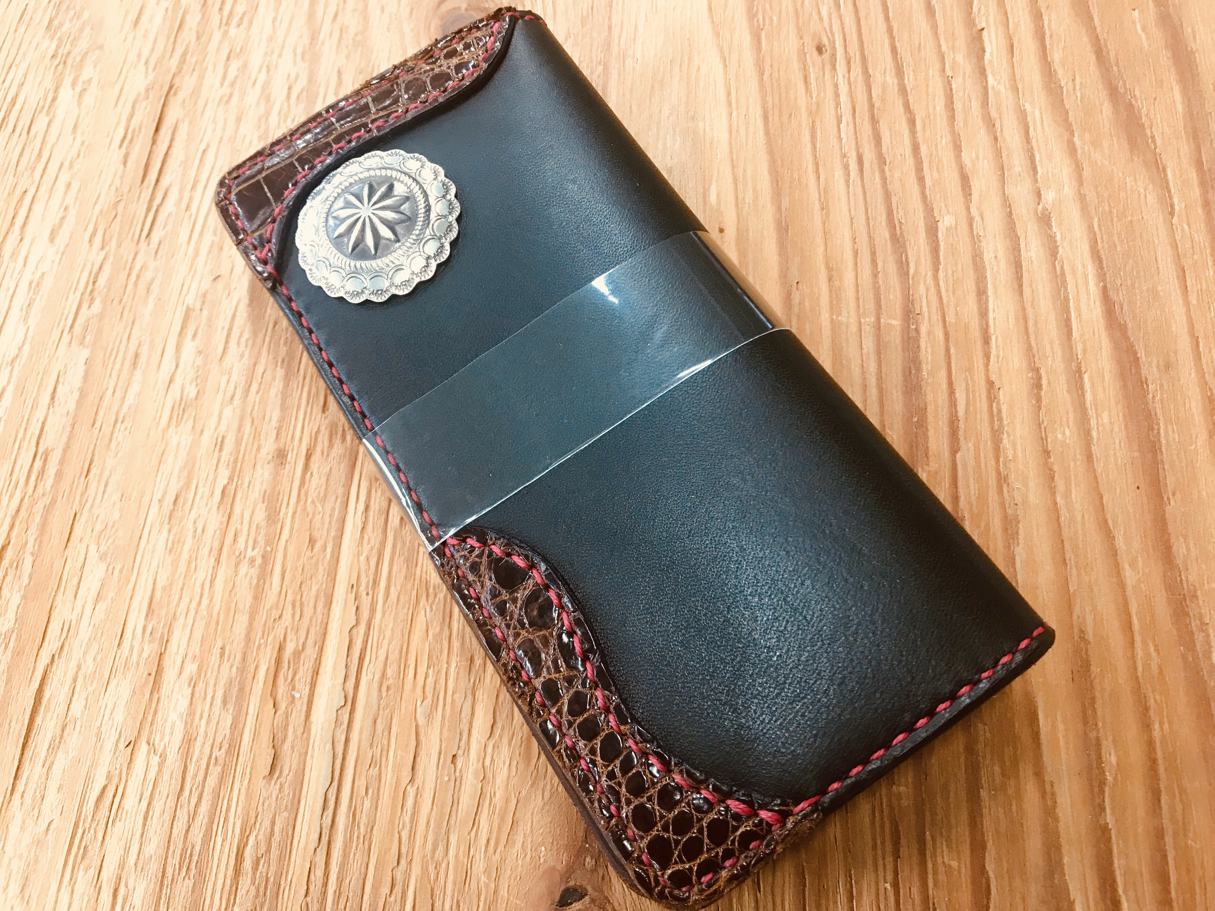 栃木レザー長財布 Gravy Leather ハンドメイド 高級ロングウォレット Gravy Leather ブラック パイソン×栃木レザー ライダース ロング