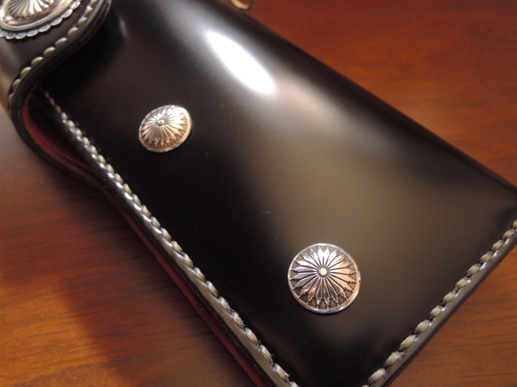 Gravy Leather 新喜皮革 コードバン 馬革 ライダース ウォレット 長財布 シルバー950 コンチョ 3枚目の画像