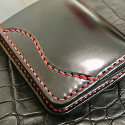 Gravy Leather 新喜皮革 コードバン×栃木レザー バイカー ウォレット ロング 馬革 長財布 レッド 3枚目の画像