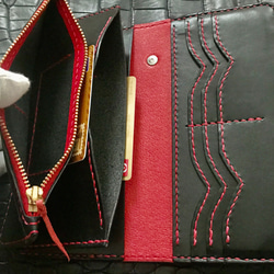 Gravy Leather 新喜皮革 コードバン×栃木レザー バイカー ウォレット ロング 馬革 長財布 レッド 6枚目の画像
