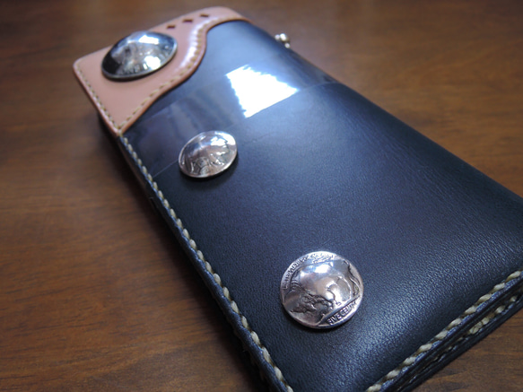 Gravy Leather 栃木レザー サドルレザー ロング ウォレット ネイティブ インディアン コンチョ ダイヤ柄 3枚目の画像