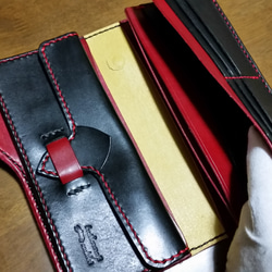 Gravy Leather 栃木レザー オイルレザー バイカー ウォレット ブラック×レッド スペシャル ネイティブ 3枚目の画像