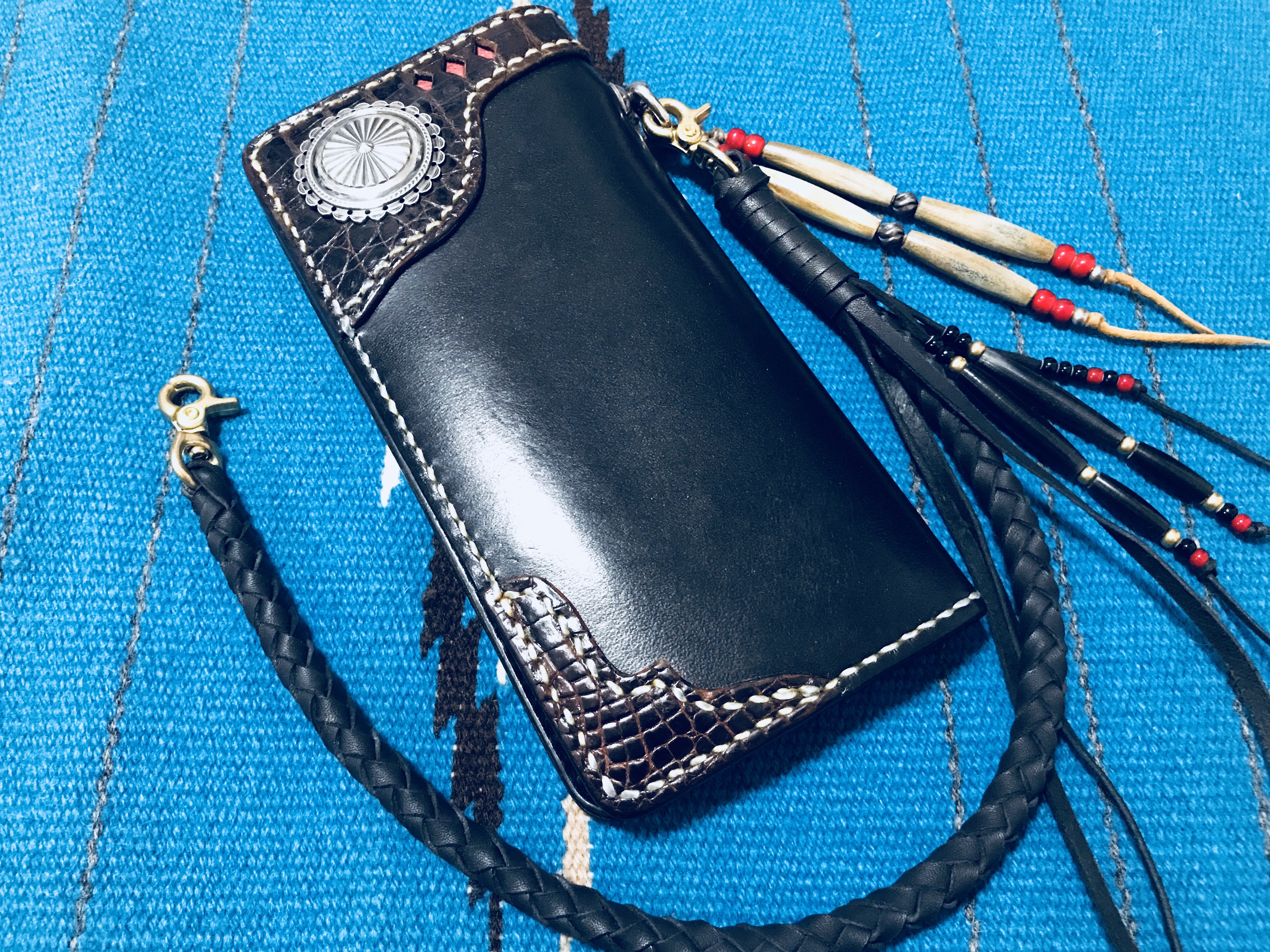 Gravy Leather カンガルーレース 8本編み ウォレット ロープ ネイティブ バイカー ホワイトハーツ